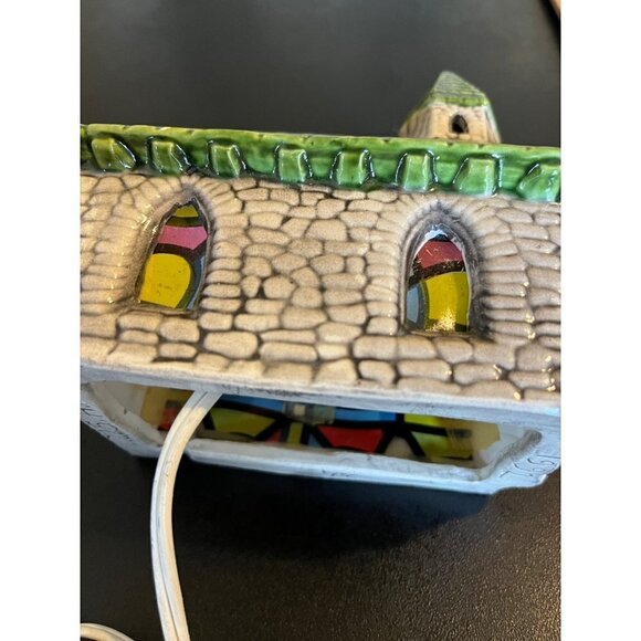 Vintage Ceramic Light Up Church Chapel Hand Painted Stained Glass 6.5" Tall - Picture 8 of 16